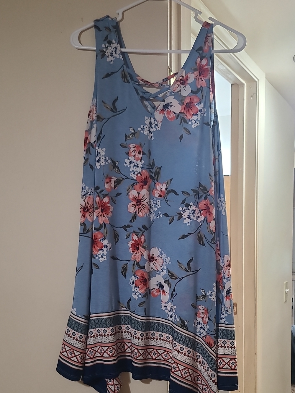 Three Hearts Blue Floral Crisscross Back Mini Dress